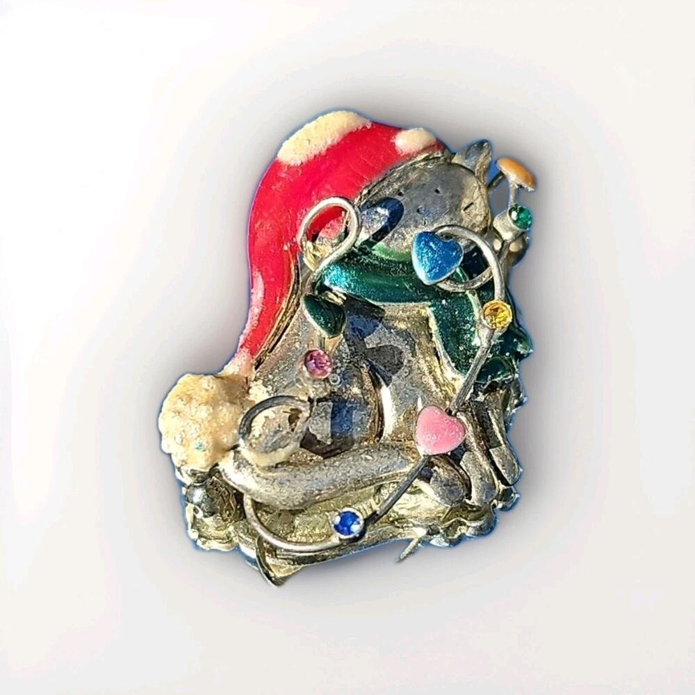 Kitty Cat in a Stocking Hat Brooch Winter Tanya Creations